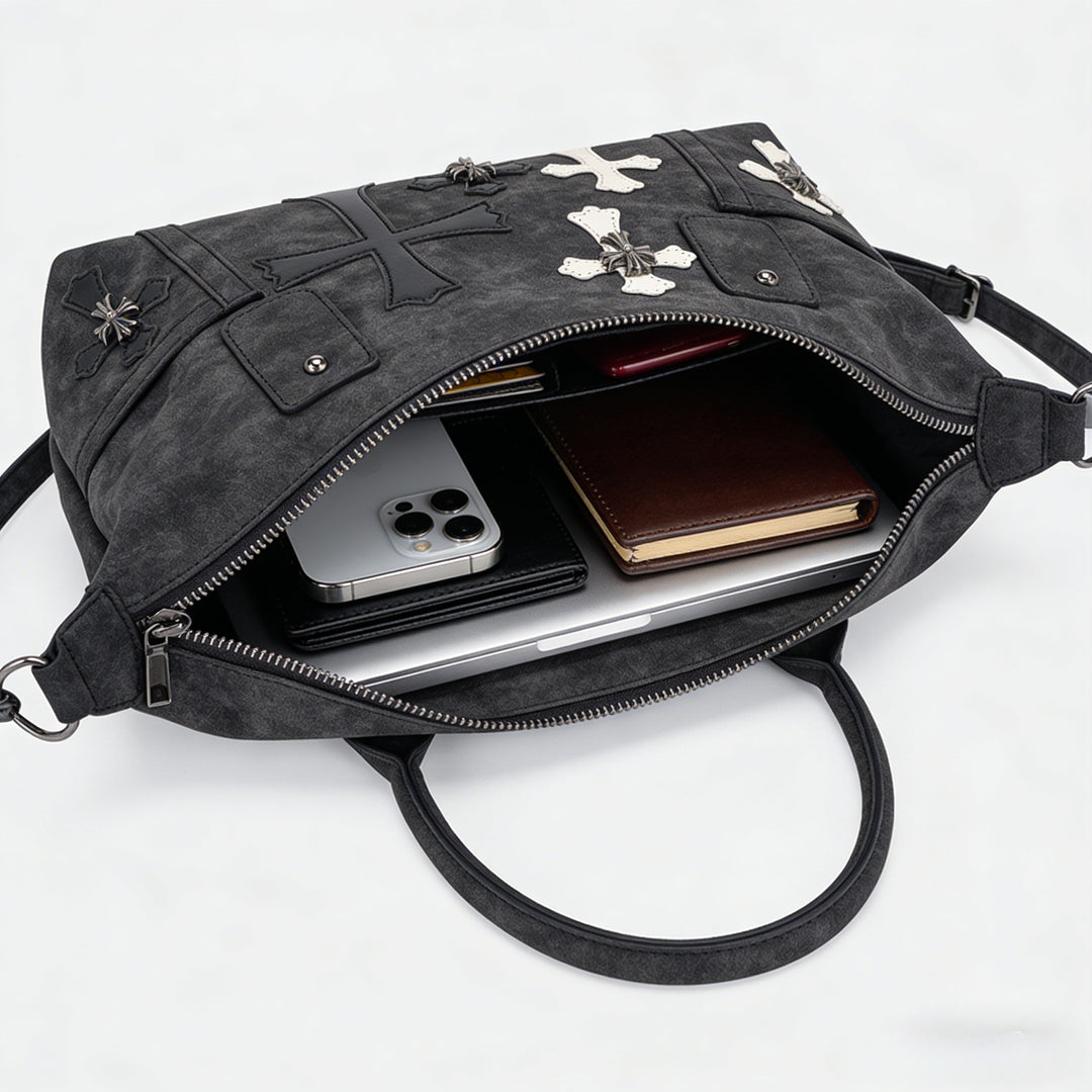 Chrome Hearts Black and White Patchwork Travel Bag