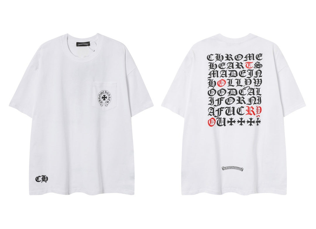 Chrome Heart horseshoe Sanskrit cross fluorescent wings T-shirt