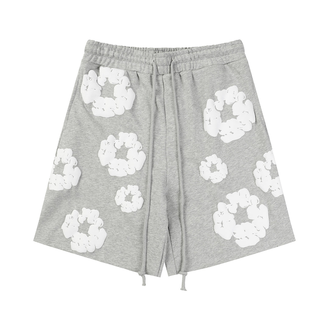 Foamed Kapok Flower Loose-Fitting Short-Sleeved Shorts