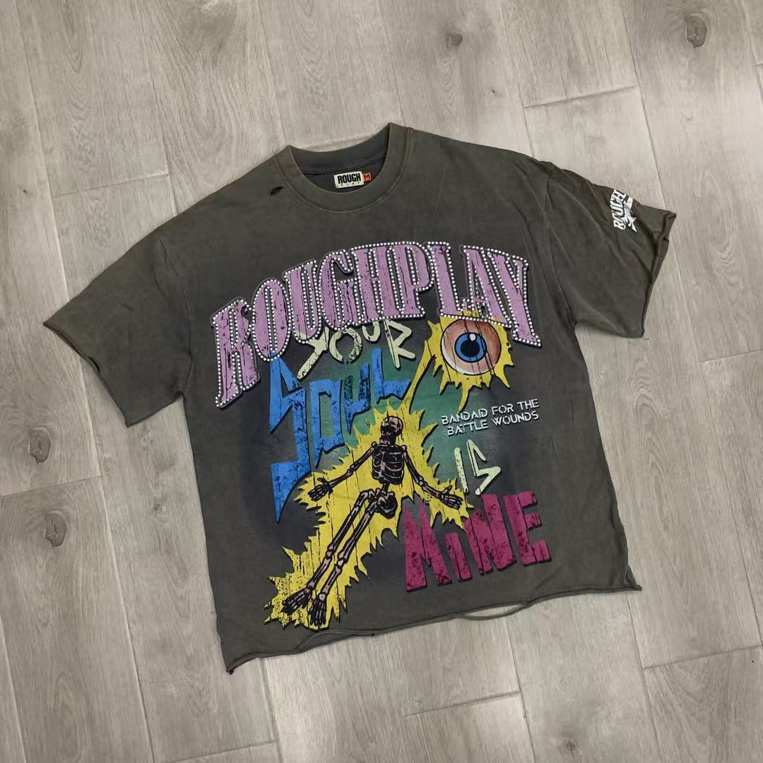 RoughPlay NYC Distressed, Ripped, and Sparkling Short-Sleeve T-Shirt
