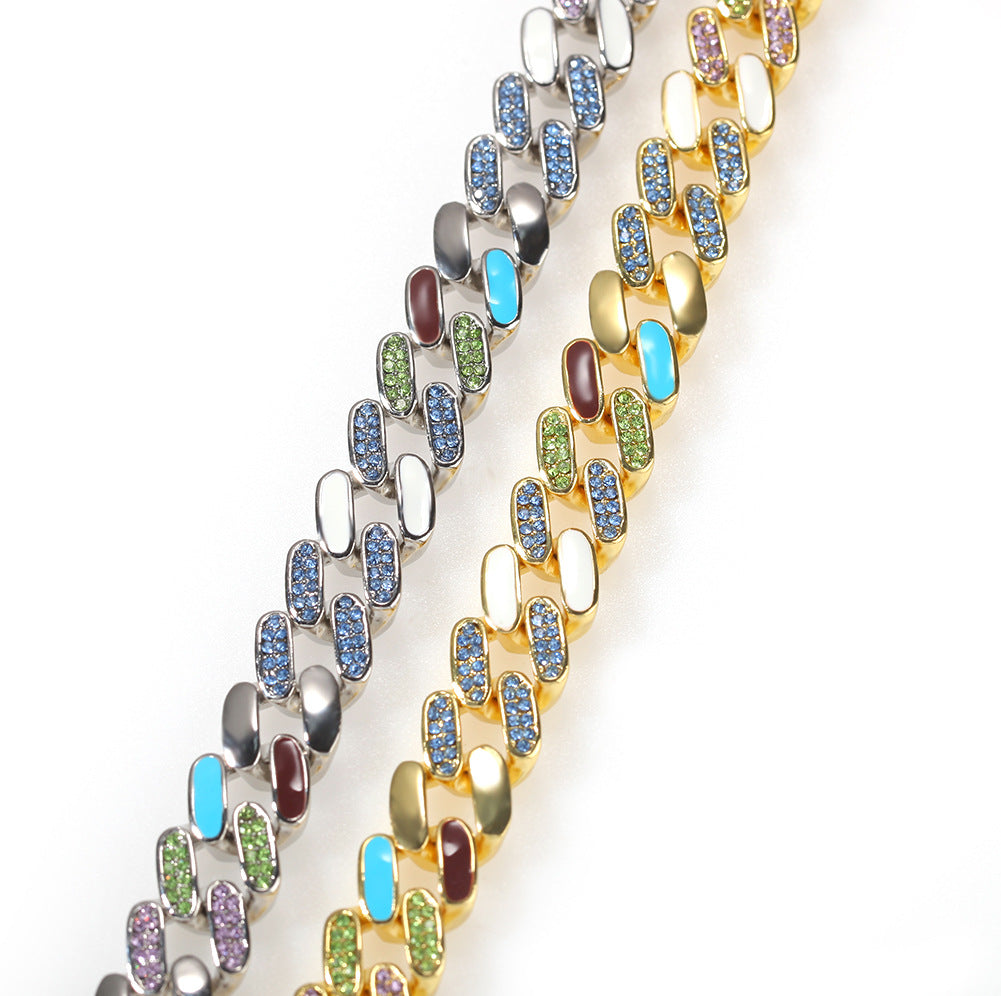 Hip-hop oil-splashed alloy colorful Cuban bracelet