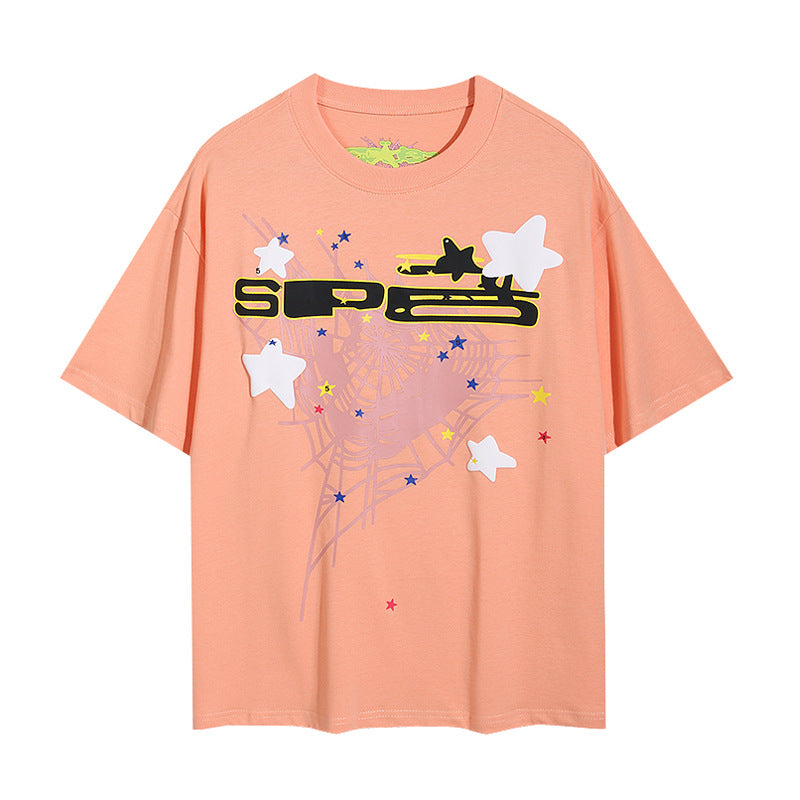 Sp5der foam letter 555 spider web print short-sleeved T-shirt