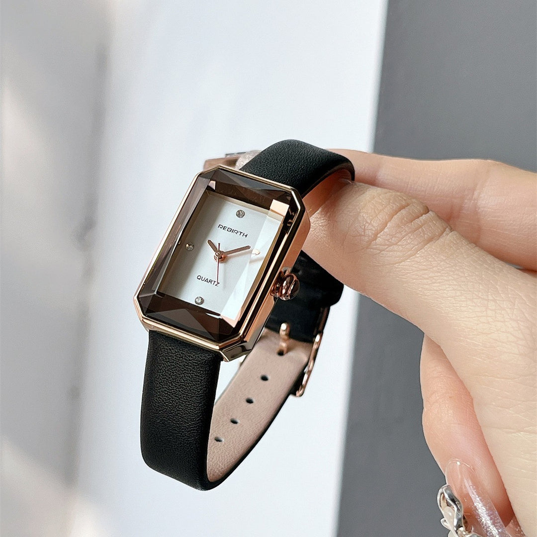 Rectangular Watch with Diamond Accents and Rhombus Dial