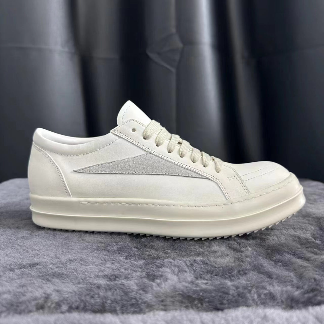 Calfskin Low-Top Skate Shoes Round Toe Flat Heel