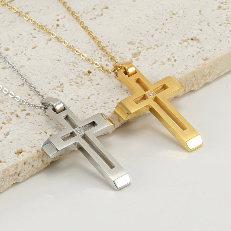 Fashionable and simple hollow diamond cross necklace