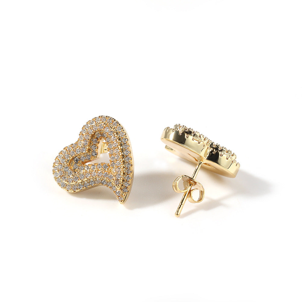 Hip-hop exaggerated zircon hollow heart earrings