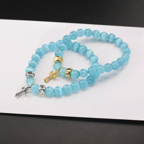 chrome hearts blue cat's eye stone cross bracelet