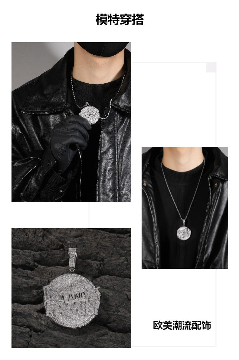 "Money and Family" letter pendant round disc necklace