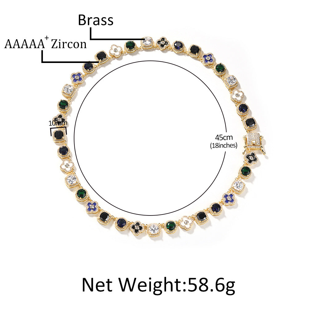 Hip-hop colorful rhinestone-encrusted flower necklace