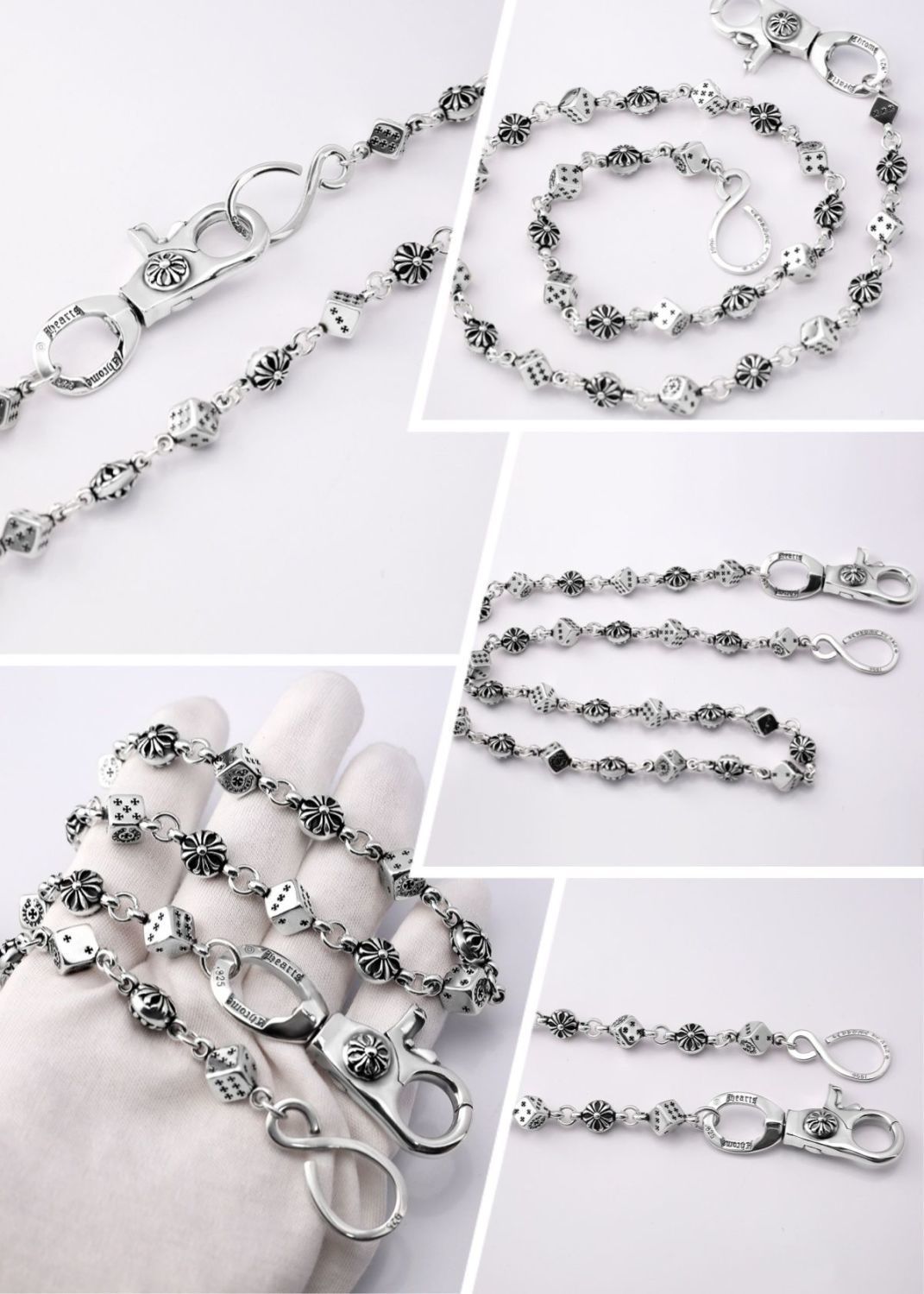 Chrome Hearts cross-shaped floral boat anchor dice pants chain