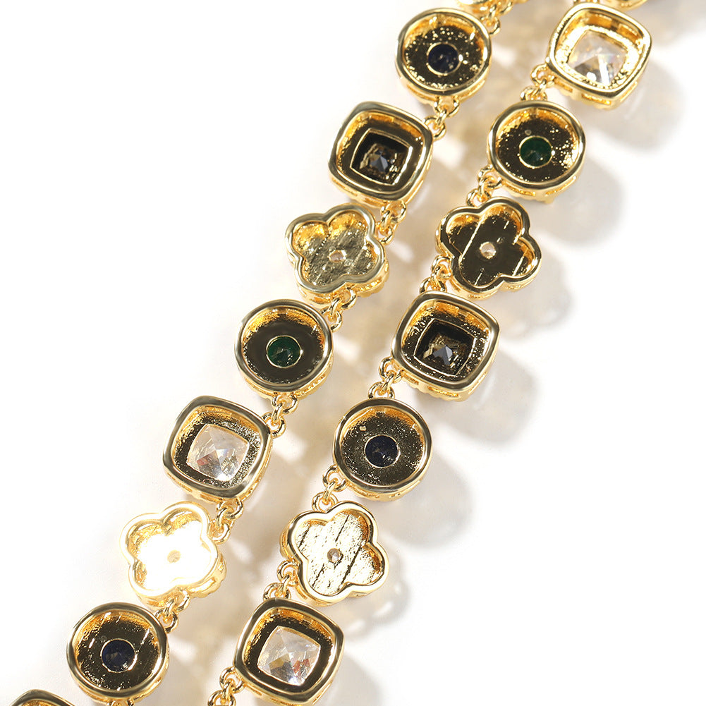 Hip-hop colorful rhinestone-encrusted flower necklace