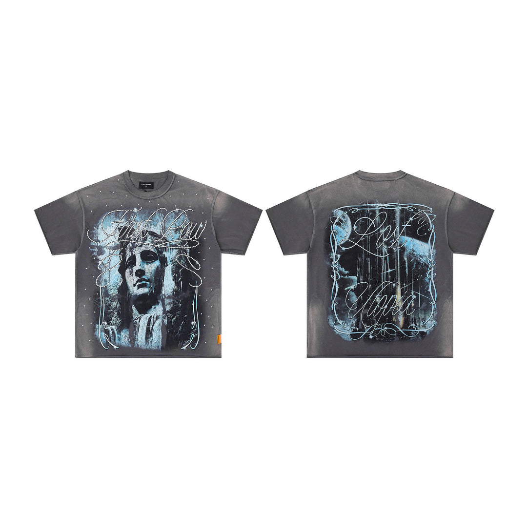 FIRST ROW LOST UTOPIA UNIVERSE CROPPED TEE White