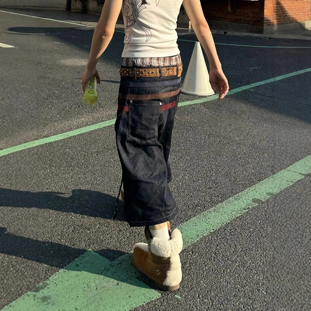 Star-studded patchwork wide-leg cropped shorts