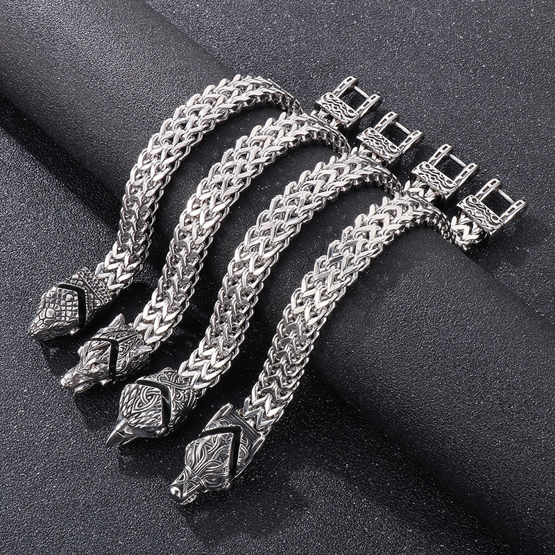 Viking Personalized Eagle Beak Wolf Head Snake Head Bracelet