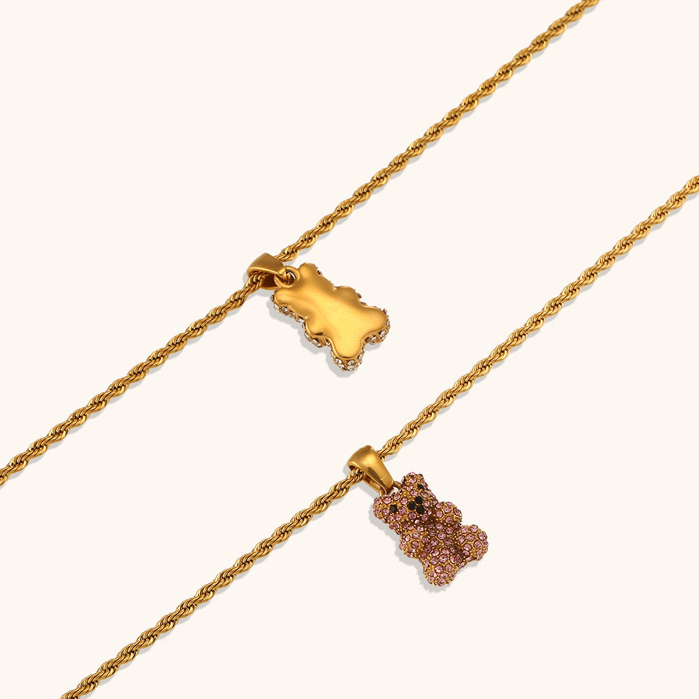 Bear pendant 18K zirconium necklace