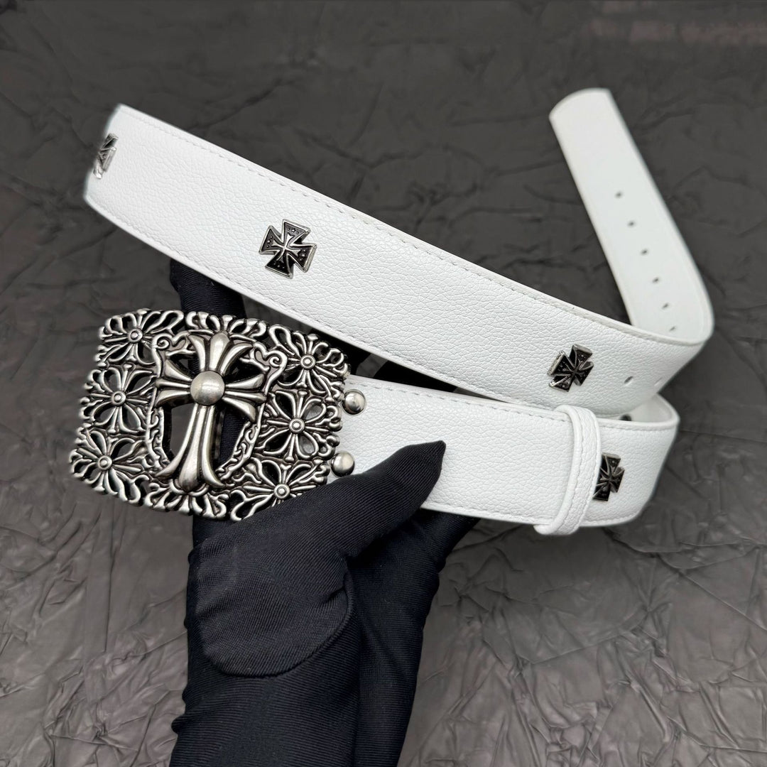 Chrome Hearts Belt with Cross Rivets and Tongue Buckle