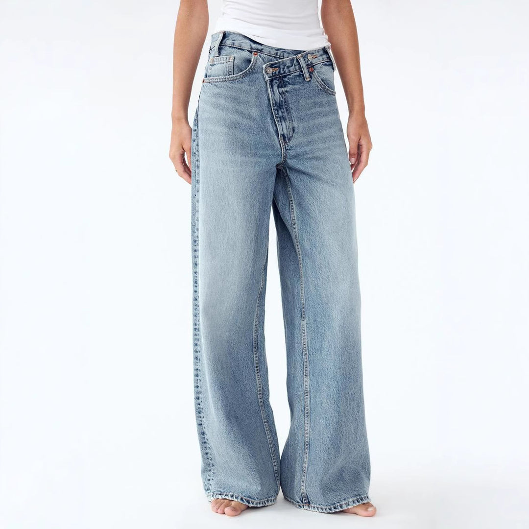 Y2K irregular design straight leg denim jeans for women