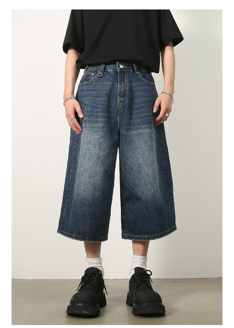 Summer Loose Fit Cropped Straight Leg Denim Shorts