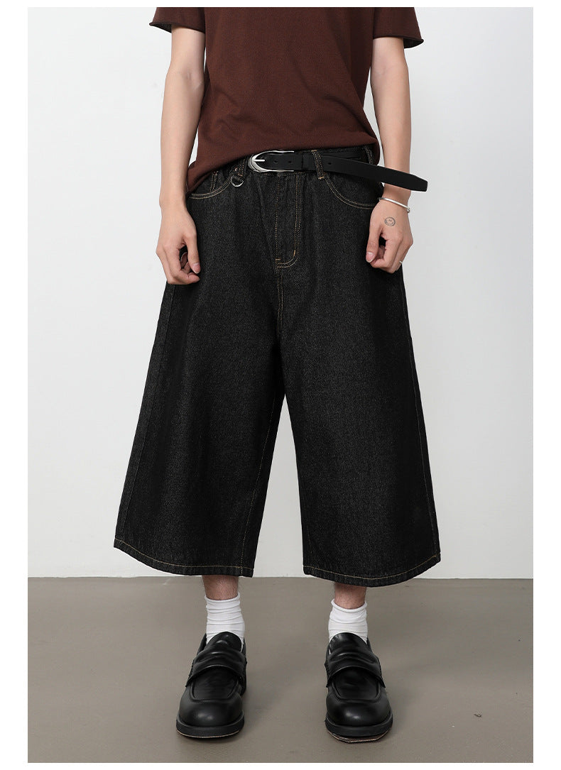 Summer Loose Fit Cropped Straight Leg Denim Shorts