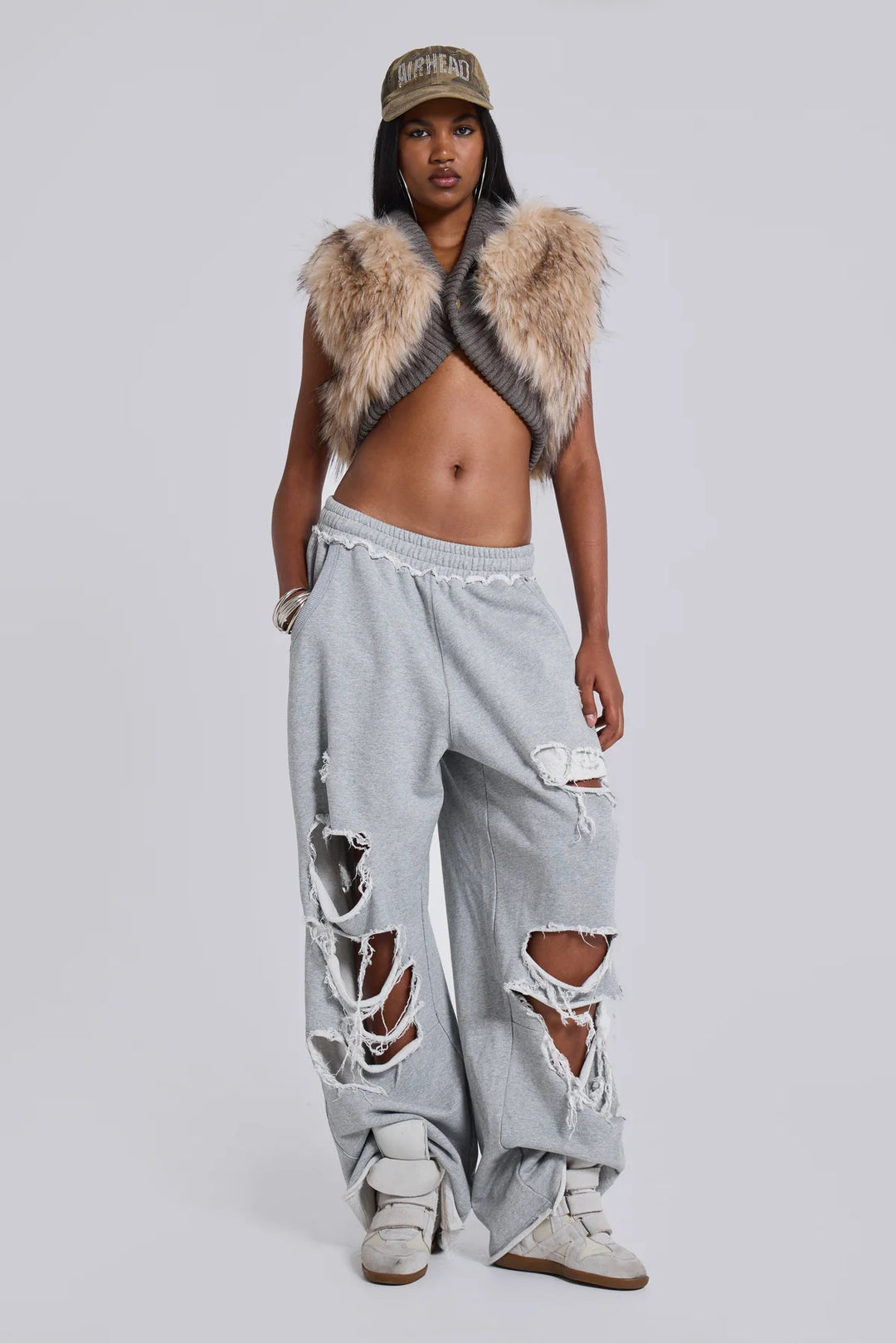 High-street trendy ripped hip-hop wide-leg sweatpants
