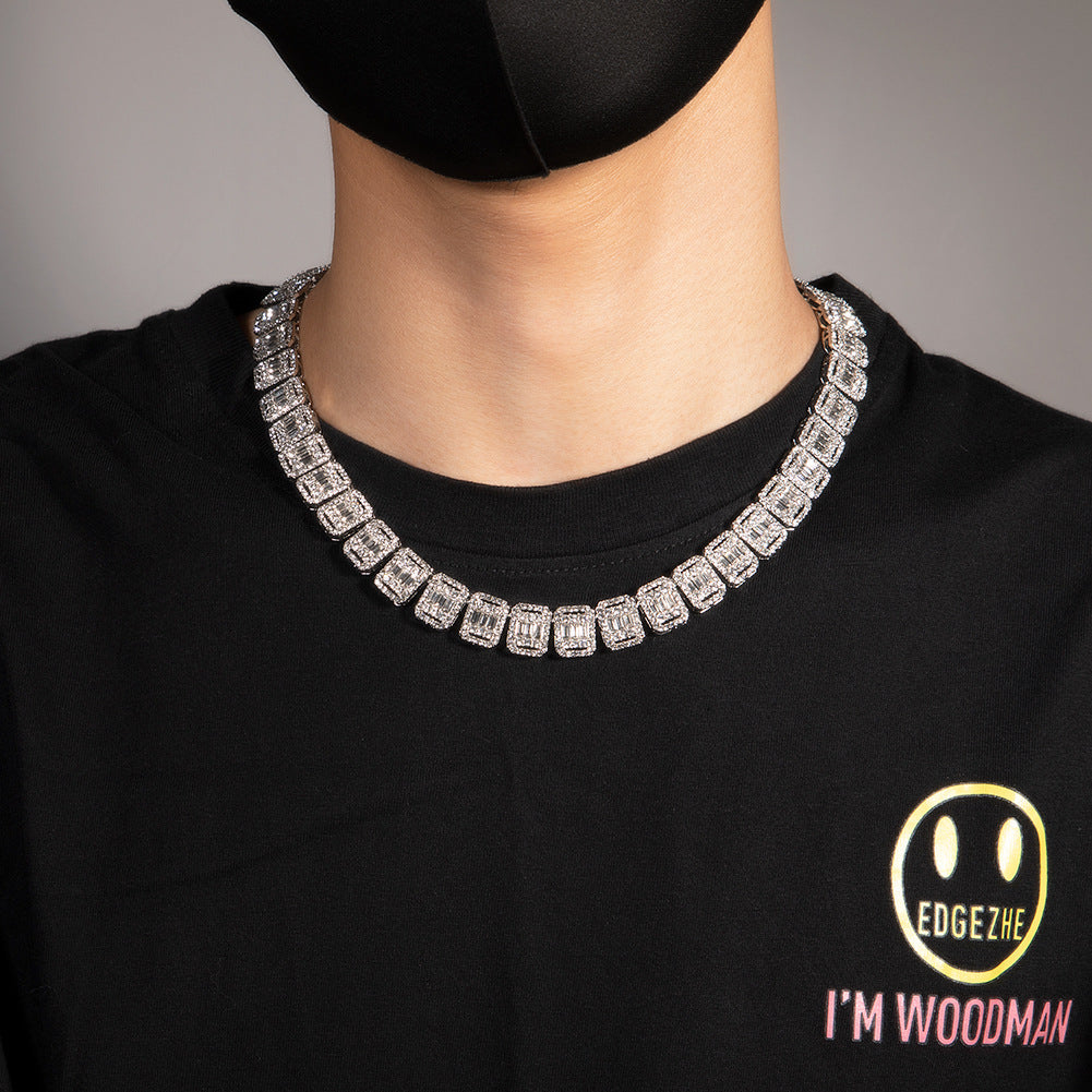 Alloy Necklace, 13mm, Diamond-Studded Nine-Panel Chain