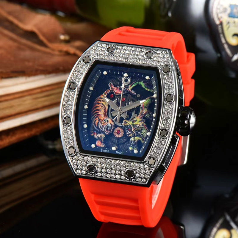 Tonneau-Shaped Water-Resistant Watch with Dragon & Tiger Totems