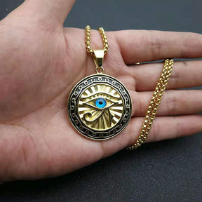 Eye of Horus Gold Blue Eye Medal Pendant