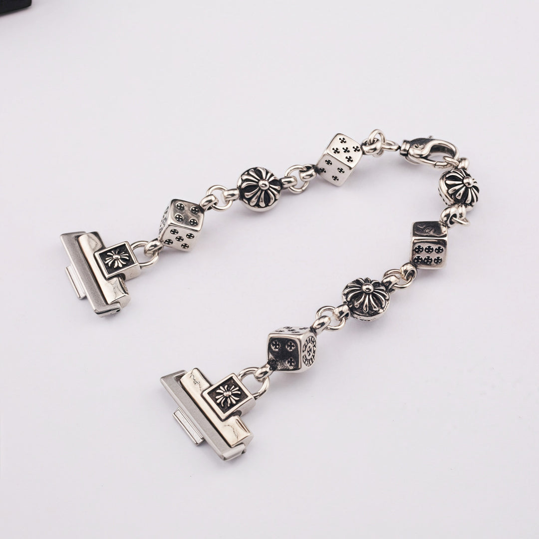 Chrome heart cross flower ball dice watch strap