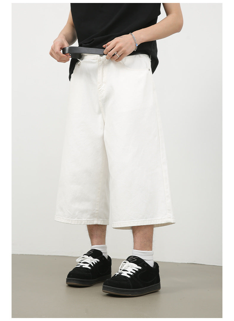 Summer Loose Fit Cropped Straight Leg Denim Shorts