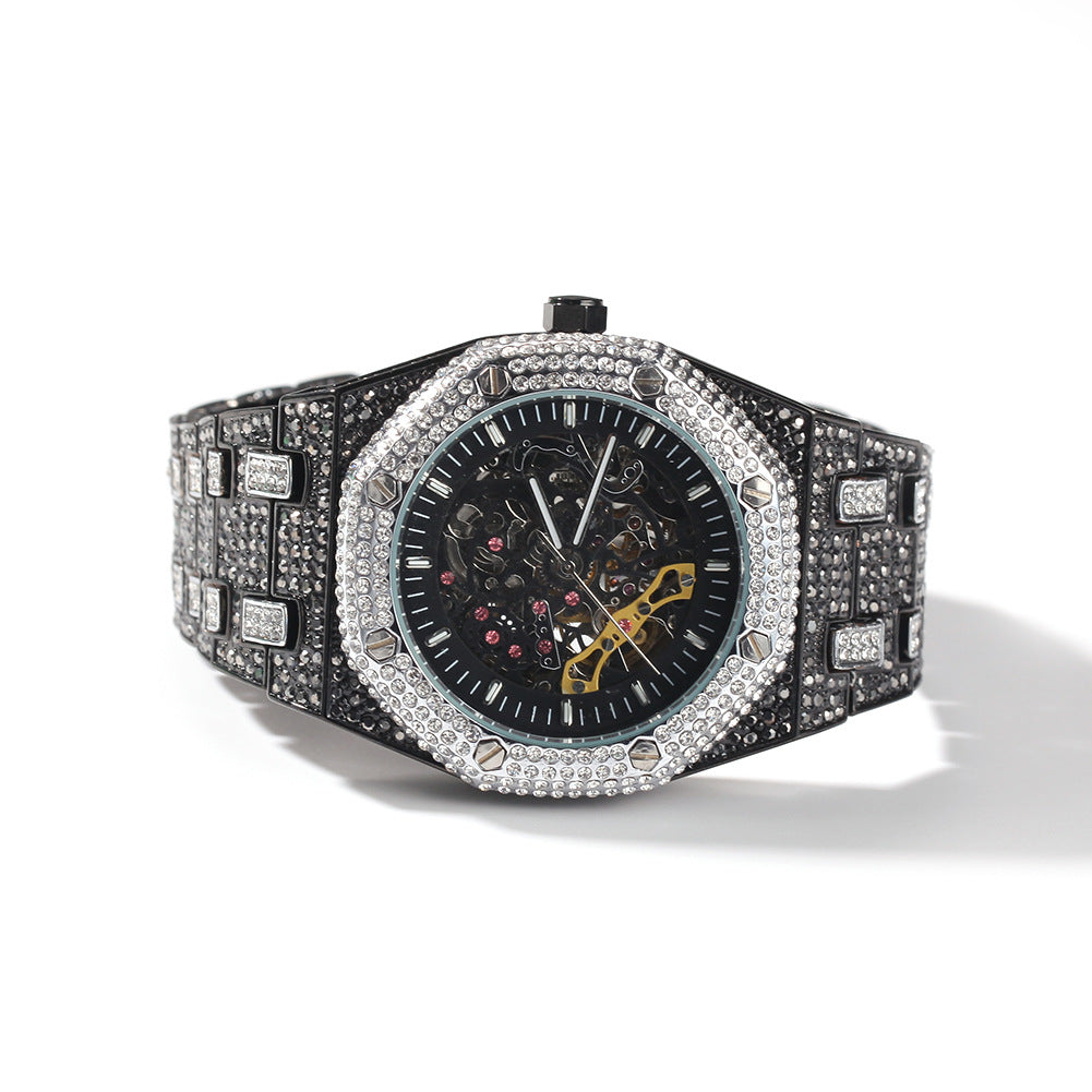 Hip Hop Full Diamond Skeleton Mechanical Watch