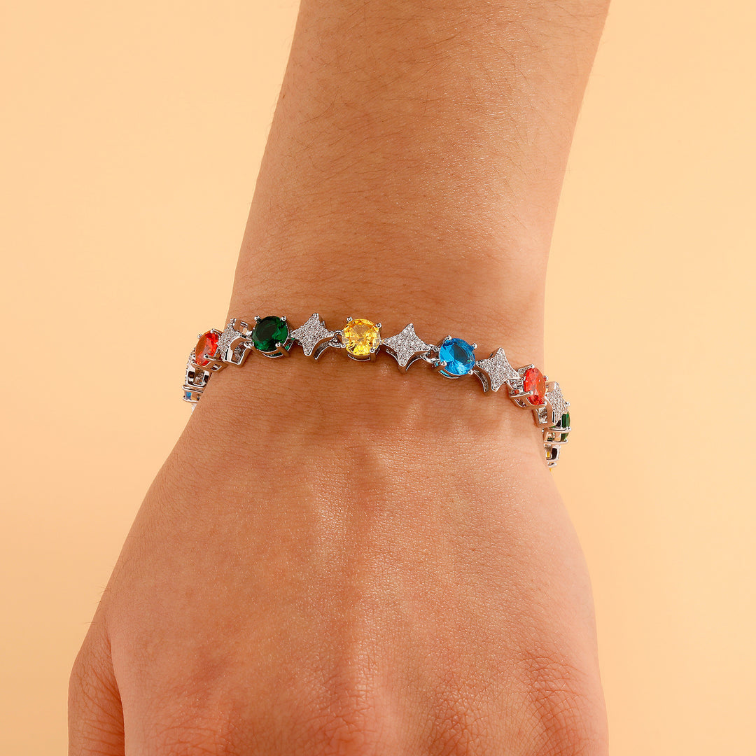 4mm Tennis Chain, 6mm Copper-Set Zircon Star & Sunburst Bracelet