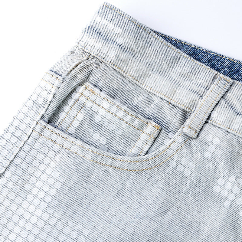 Rhinestone sequin gradient color wide-leg jeans