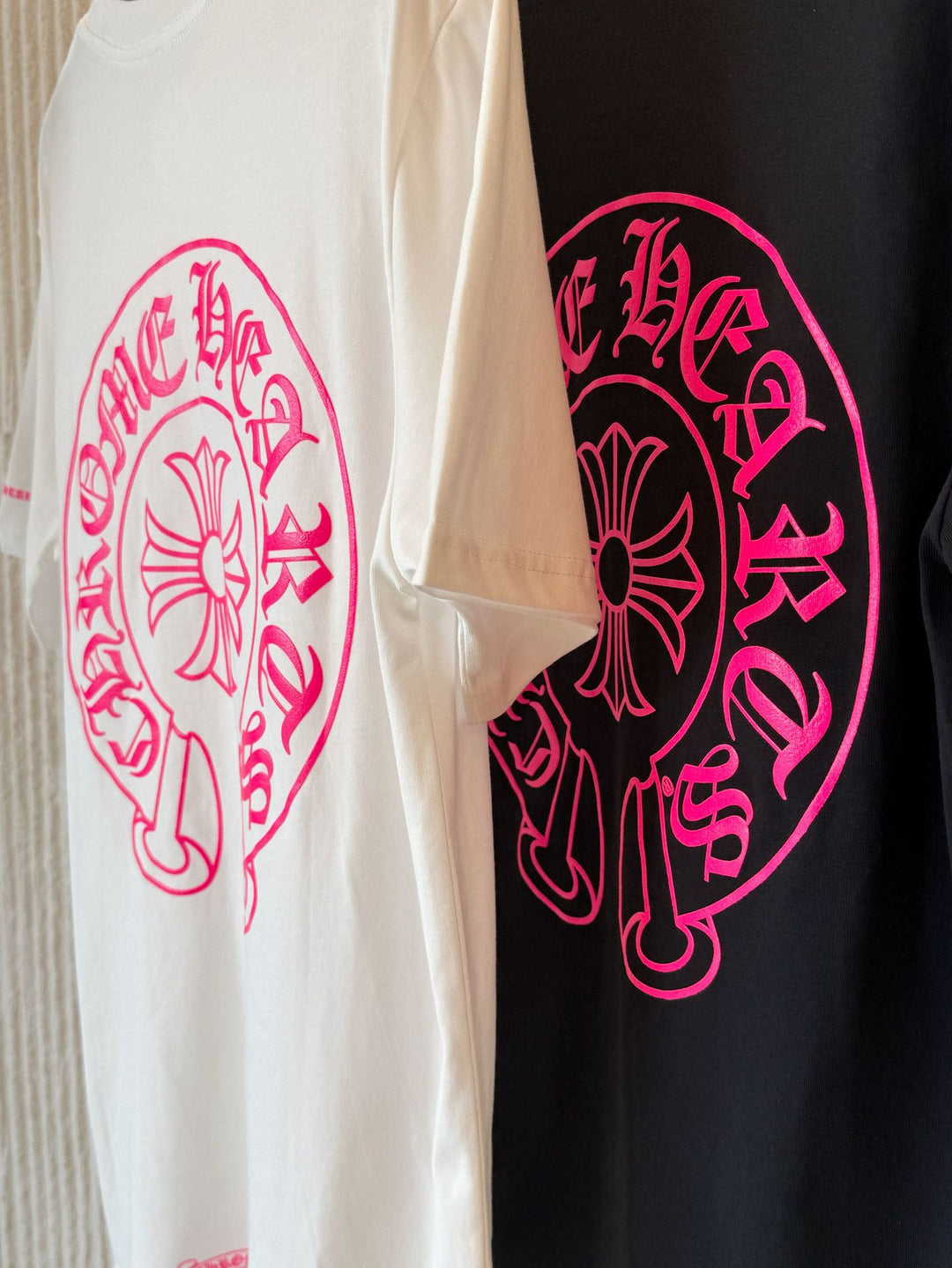 Chrome Hearts Pink Horseshoe Flower Sleeve Print T-Shirt