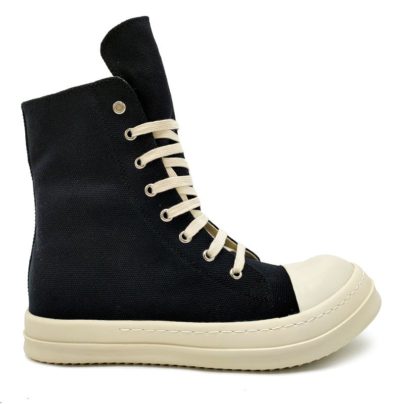 Plus-Size Thick-Soled, Black, Unisex Canvas Sneakers