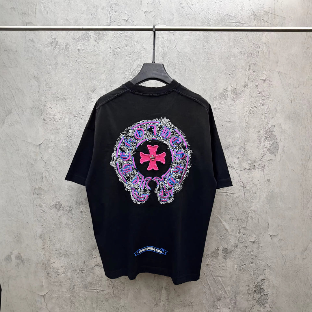 Chrome Hearts Washed Appliqué Embroidered Short-Sleeve T-Shirt