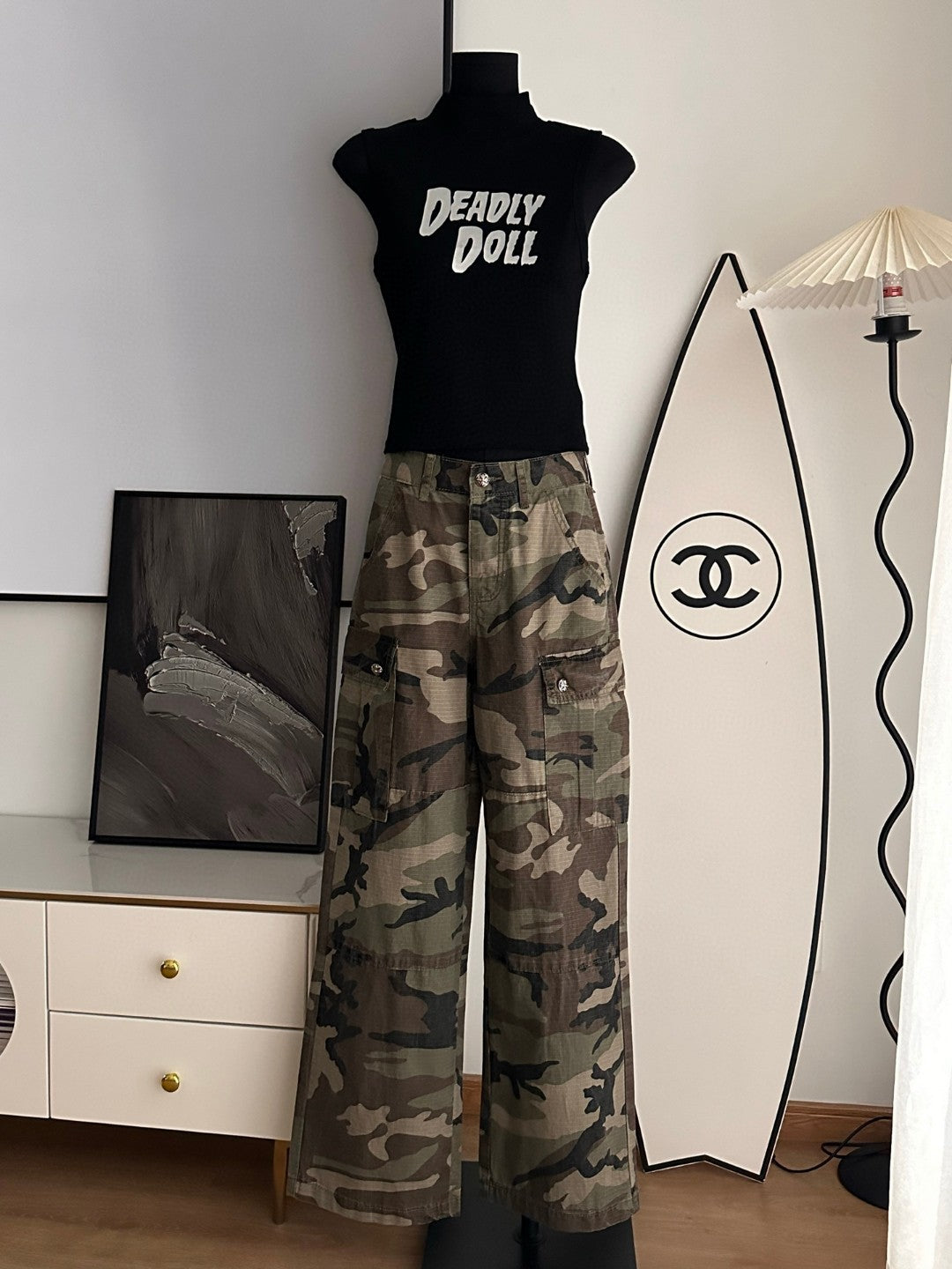 Chrome Hearts sexy tank top, retro cargo camouflage pants