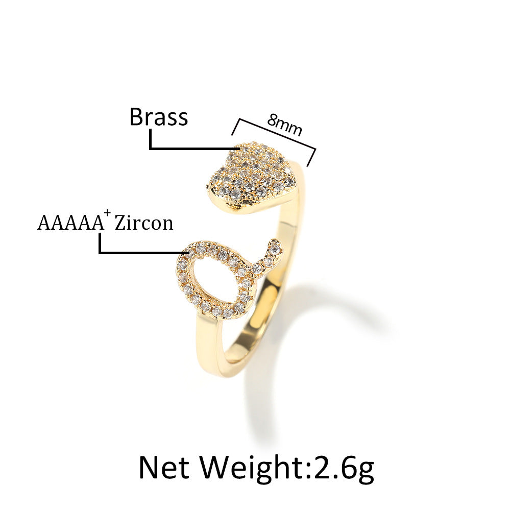 Hip-hop zircon-encrusted 26 English letters ring