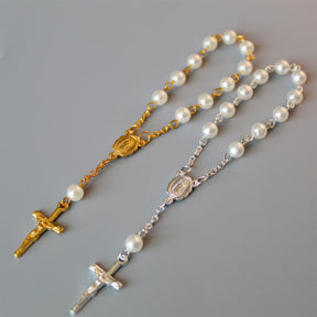 rosary pearl cross full moon blessing bracelet