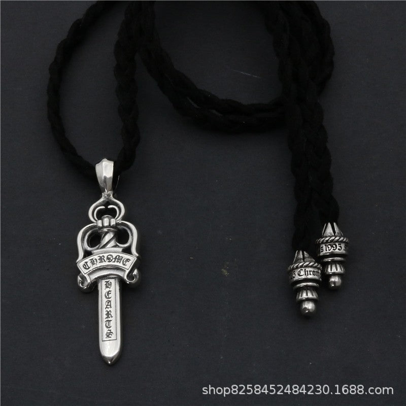 chrome hearts dagger double cross leather necklace