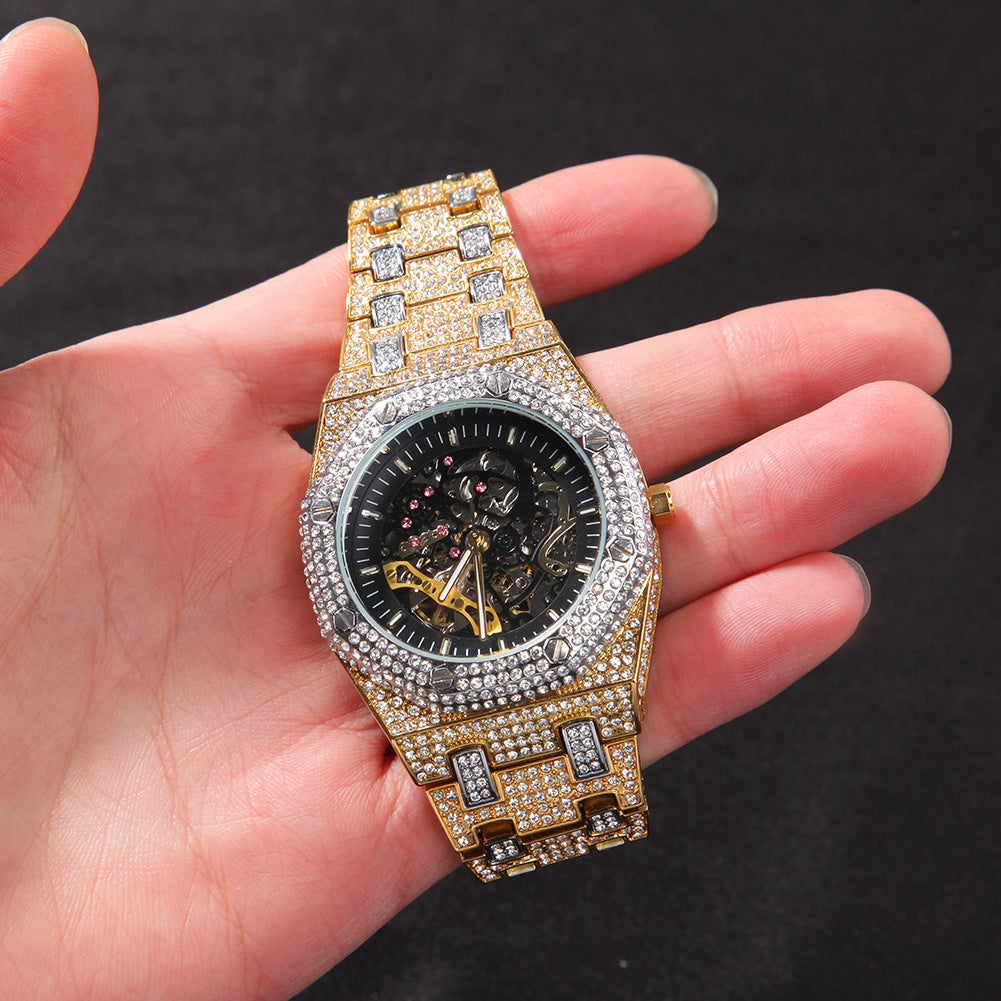 Hip Hop Full Diamond Skeleton Mechanical Watch