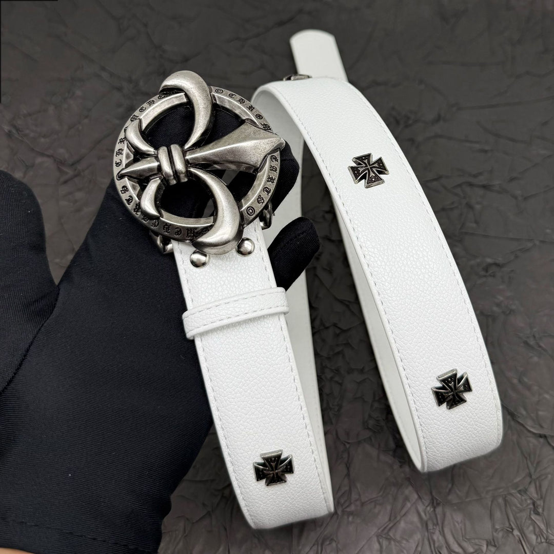 Chrome Hearts Belt with Cross Rivets and Tongue Buckle