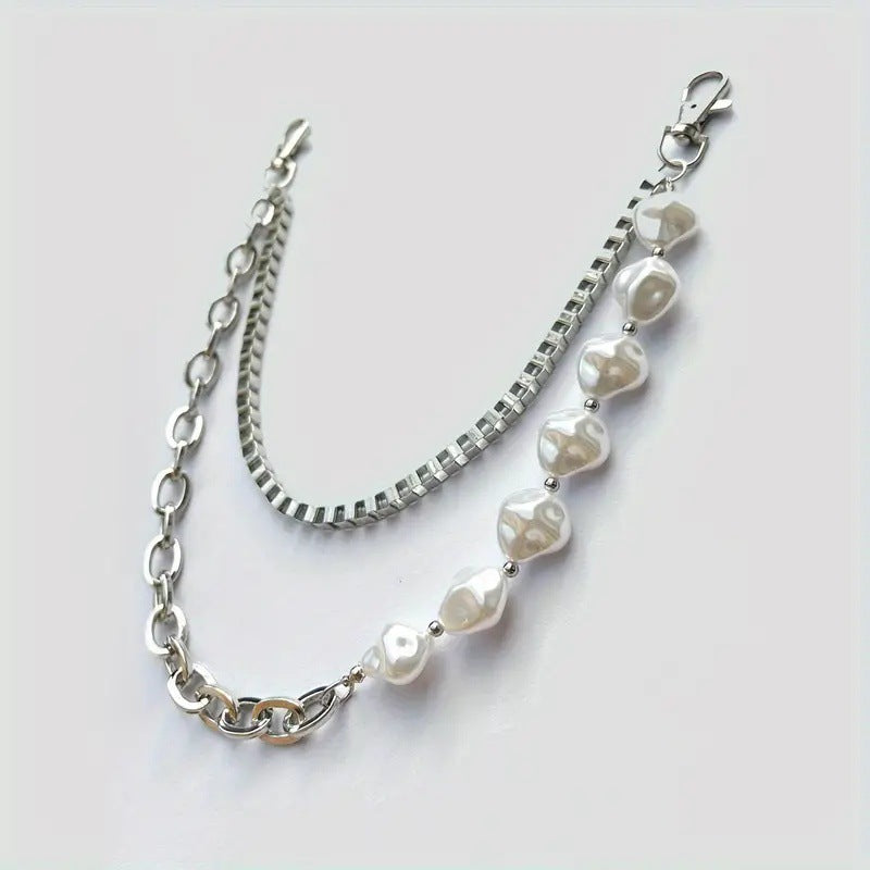 Irregular Pearl & Cuban Link Mixed-Material Punk Waist Chain