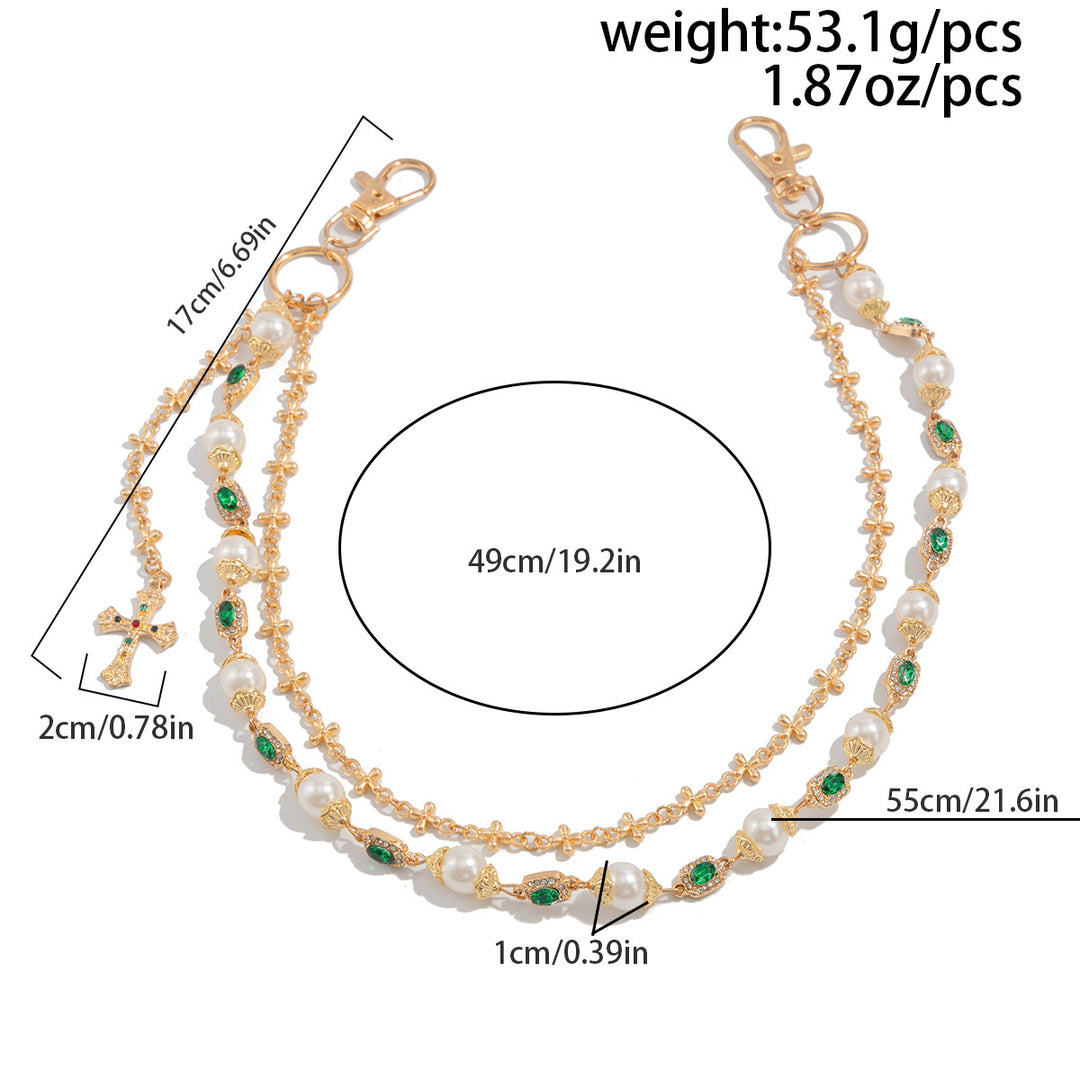 Pearl, Multi-Gemstone, Cross & Floral Pant Chain