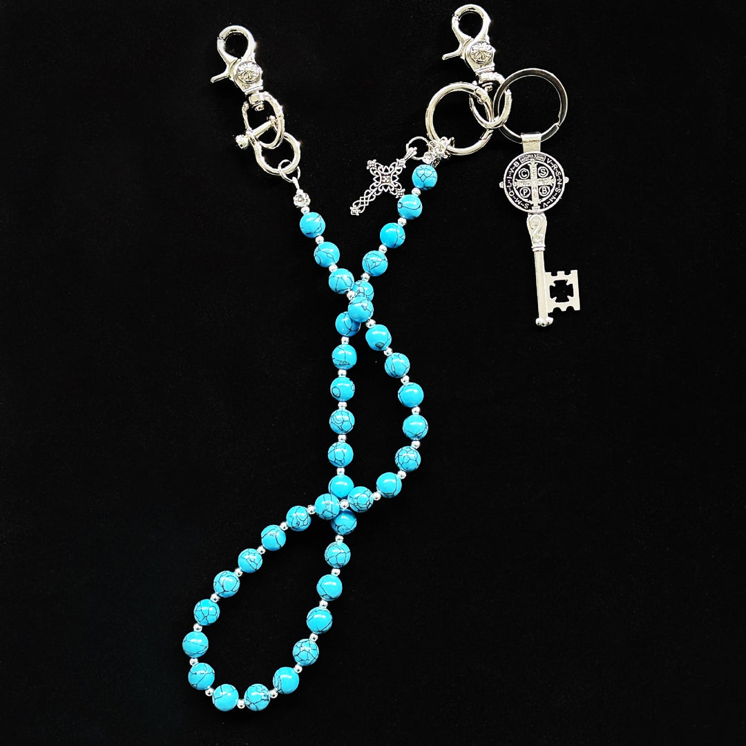 blue crack stone round bead chain