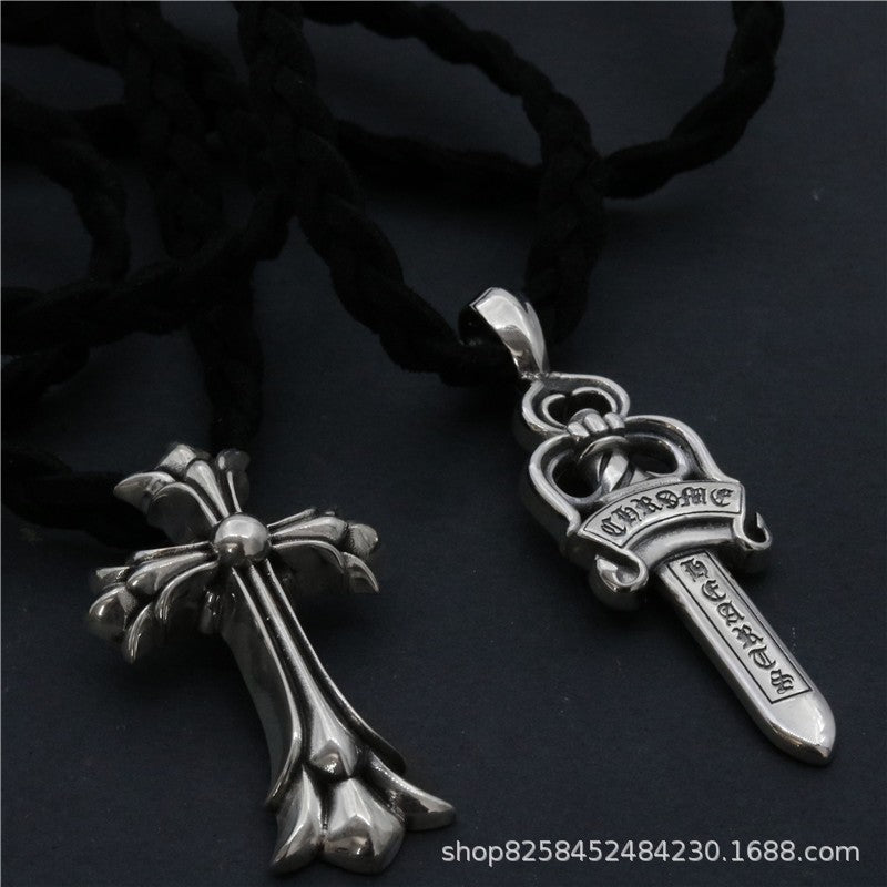 chrome hearts dagger double cross leather necklace