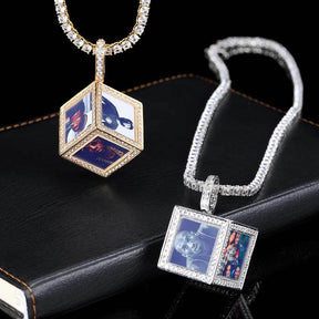 Hip Hop Jewelry Cube Memory Photo Pendant Frame Necklace