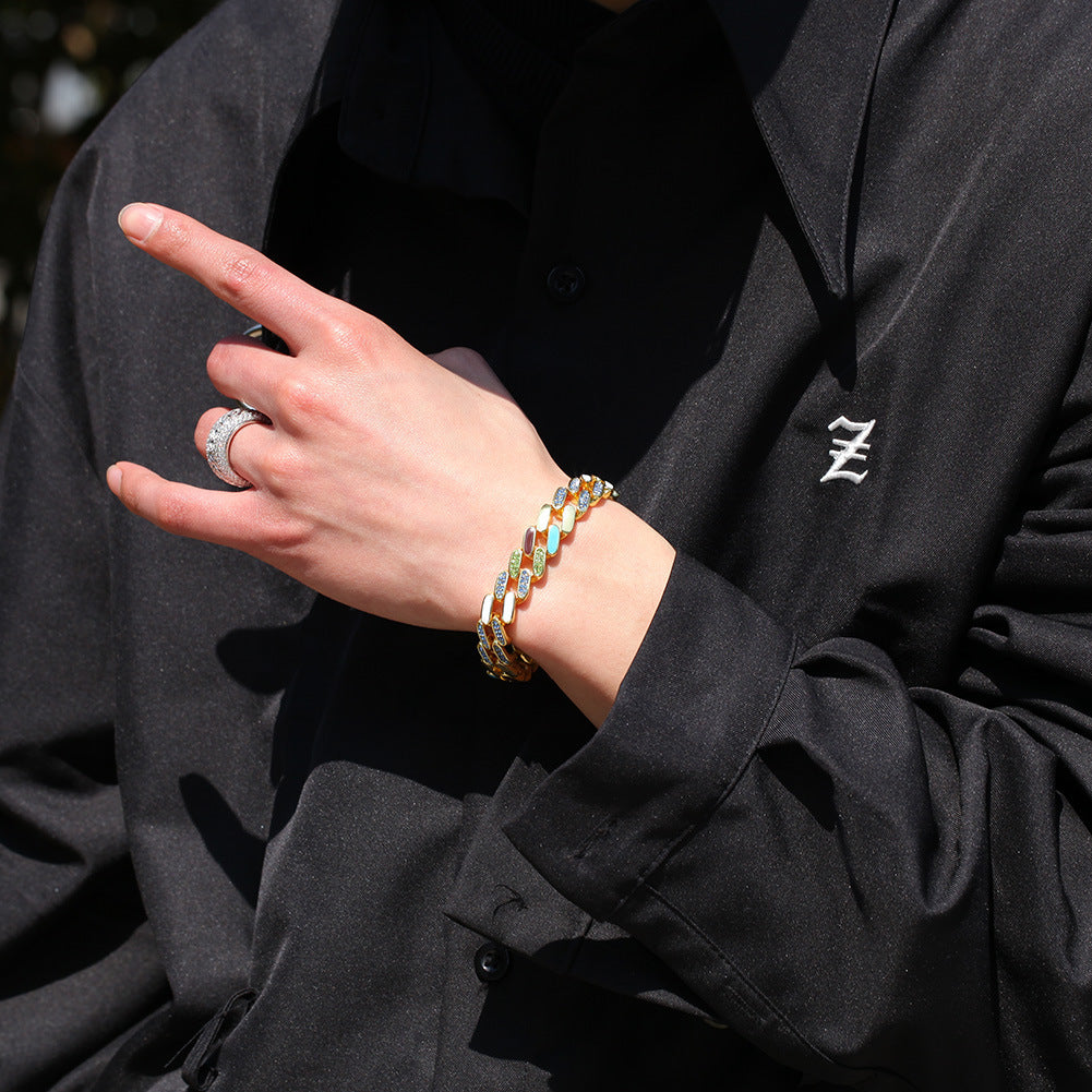 Hip-hop oil-splashed alloy colorful Cuban bracelet