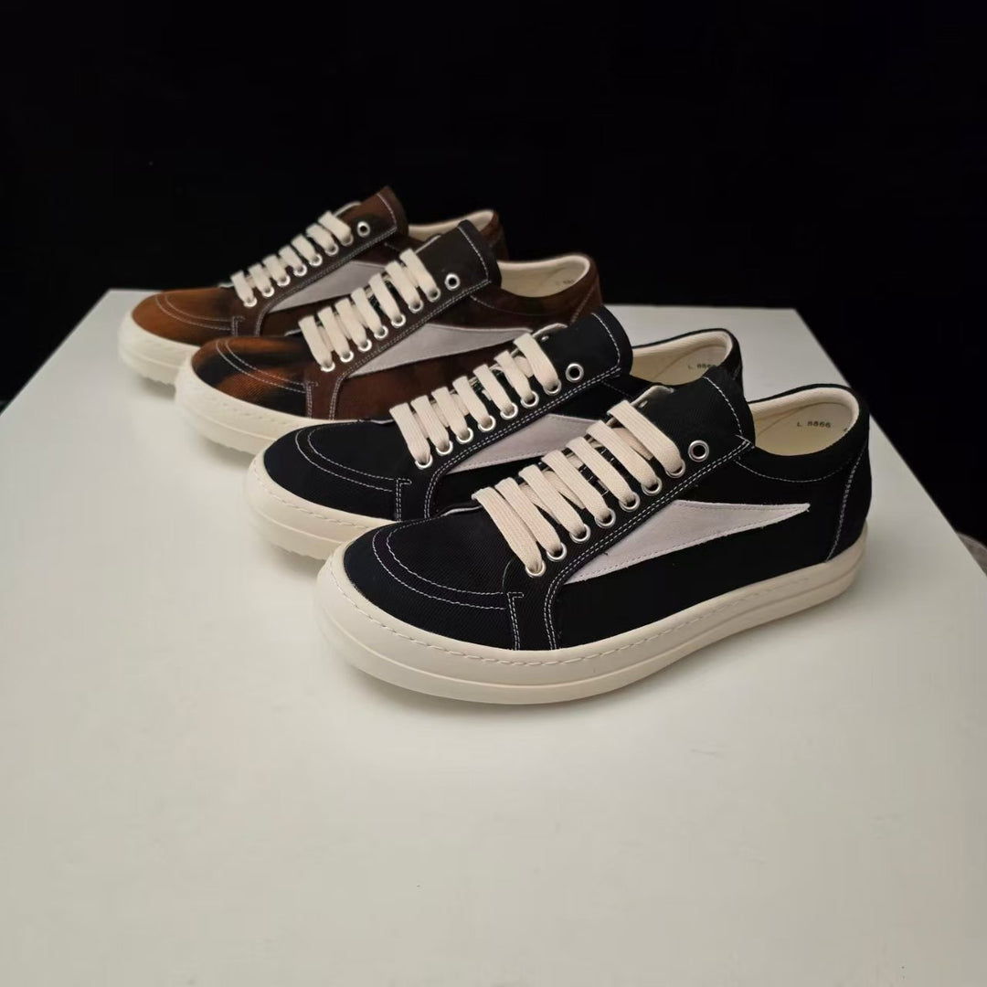 Calfskin Low-Top Skate Shoes Round Toe Flat Heel