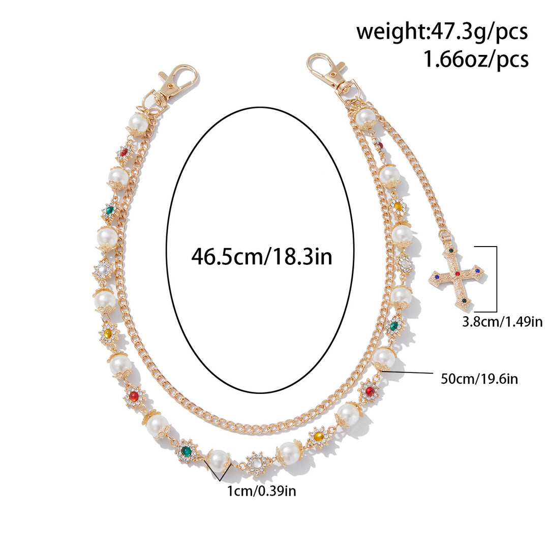 Pearl, Multi-Gemstone, Cross & Floral Pant Chain