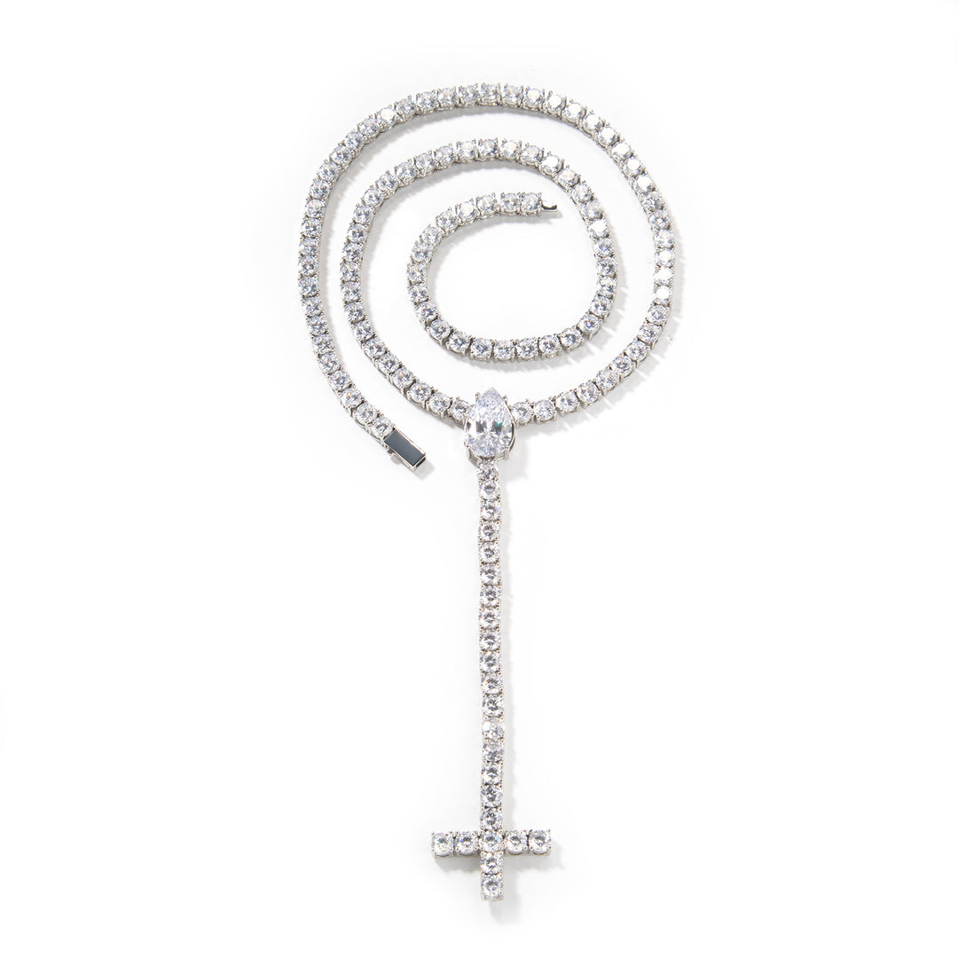 5mm Spring-Clasp Teardrop Cross Necklace